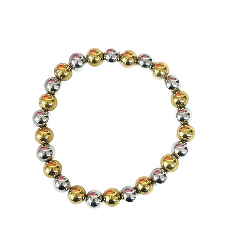 Bangles with herkimer diamonds for raw clarity -6mm Or 8mm Silver/Gold Beaded Bracelet