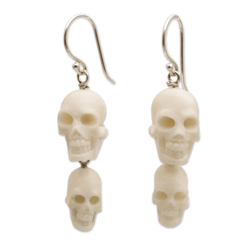 Magnetic Closure Drop Earrings for Easy -NOVICA Trunyan Skulls, Bone dangle earrings - 2L*0.4W