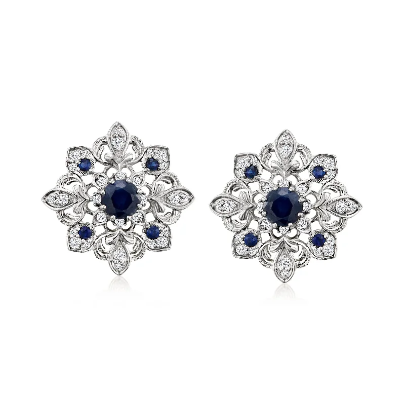 Drop Earrings for Festival Style -Ross-Simons Sapphire and . Diamond Milgrain Earrings in Sterling Silver