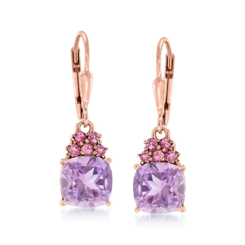 Drop Earrings with Star Motifs -Ross-Simons Amethyst and . Rhodolite Garnet Drop Earrings in 18kt Rose Gold Over Sterling