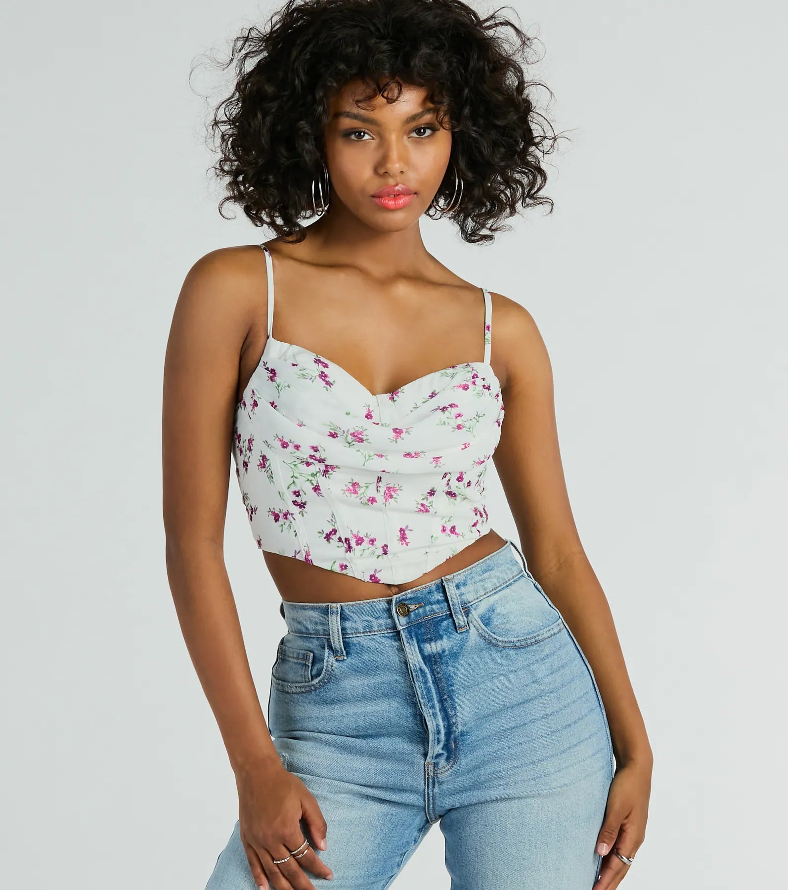 Cut-out crop top for women with trendy details and stylish edge-Perfect Harmony Cowl Neck Floral Crop Top