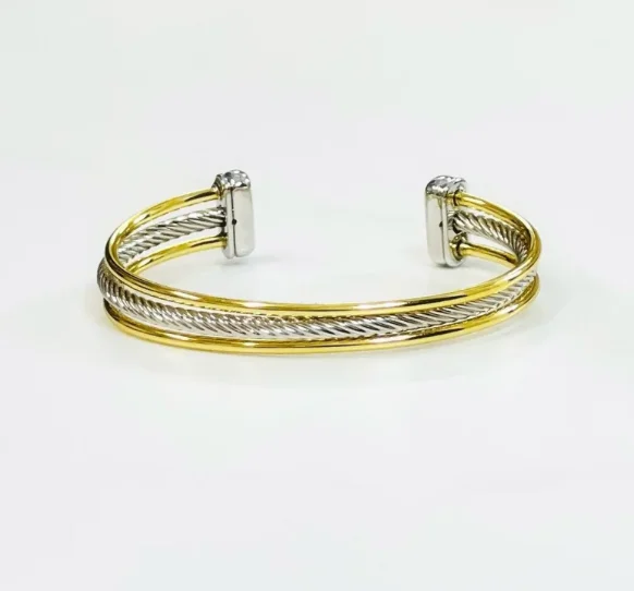 Bracelets with smoky quartz for muted tones -Double Gold Bar And Rope Cuff Bracelet