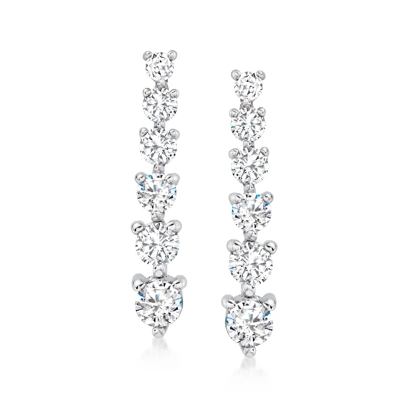 Small Drop Earrings for Delicate -Ross-Simons Diamond Graduated Linear Drop Earrings in 14kt White Gold