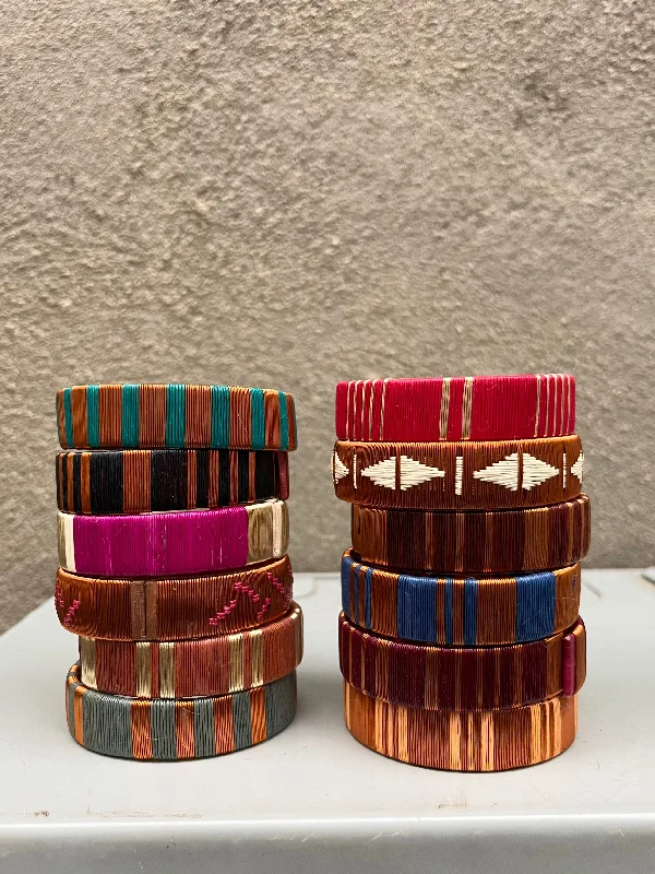 Bracelets with sleek topaz for icy shine -Wide Handwoven Raffia + Wire Bracelets (color options)