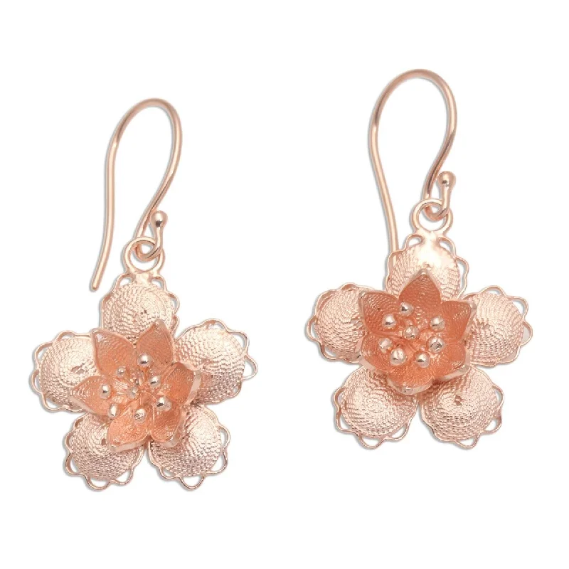 Crystal Drop Earrings for Sparkle -NOVICA Star Flowers, Rose gold plated filigree dangle earrings - 1.4L*0.7W