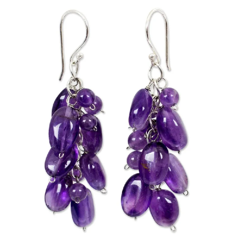 Gold Drop Earrings for Women -NOVICA Handmade Sterling Silver Amethyst Clouds Dangling Earrings (Thailand) - Purple