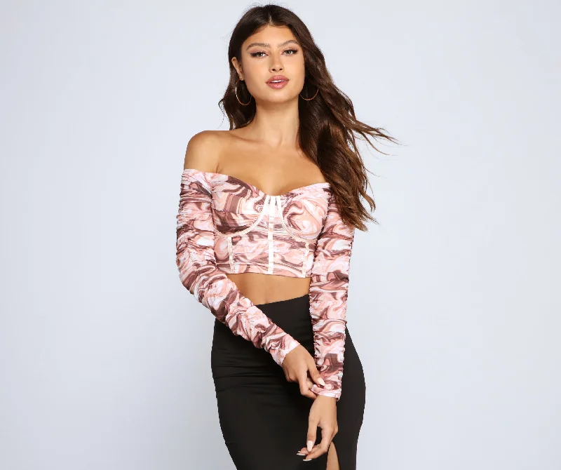 Ruffled sleeve crop top for women with frilled details and fashionable look-Stunning Vibes Corset Crop Top