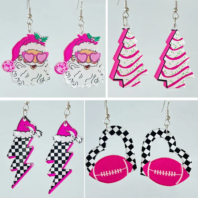 Waterproof Drop Earrings for Outdoor -Wholesale Pink Christmas Santa Claus Christmas Tree Football Vintage Acrylic Earrings