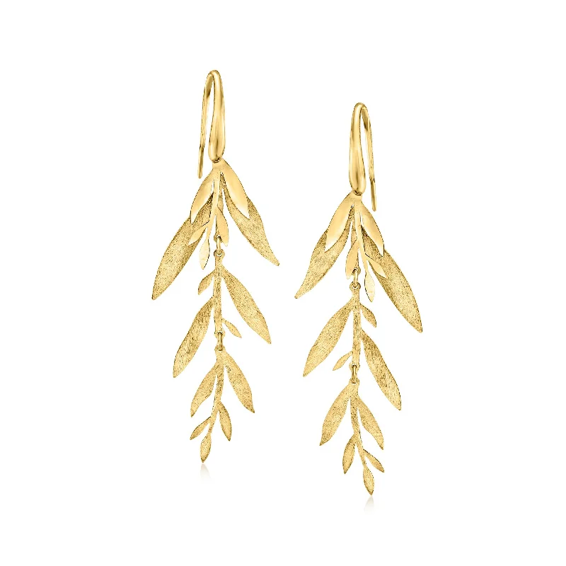 Drop Earrings with Crown Designs -Ross-Simons Italian 18kt Gold Over Sterling Leaf and Branch Drop Earrings