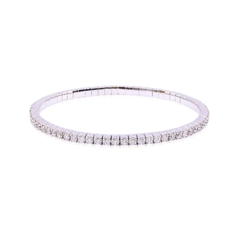 Bracelets with engraved messages for sentiment -18K WHITE GOLD DIAMOND STRETCH BRACELET - 3.16CTW