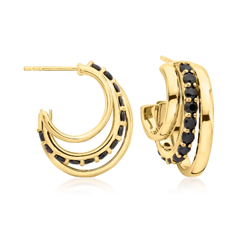 Hippie Drop Earrings with Beads -Ross-Simons Black Spinel Convertible Multi-Hoop Earrings in 18kt Gold Over Sterling