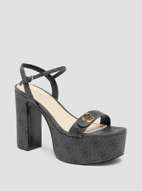 Comfortable sandals for women with wide fit options and soft cushioning for feet-Black Logo Sherrill Platform Sandal Heels