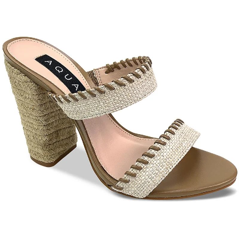 Stylish sandals for women with metallic accents and sleek, minimalist style-Aqua Womens Woven  Mules Casual Block Heels