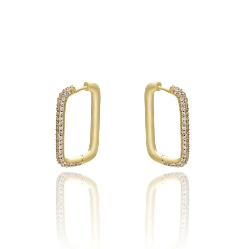 Drop Earrings for Shopping Trip -Large CZ Rectangle Hoop Huggies