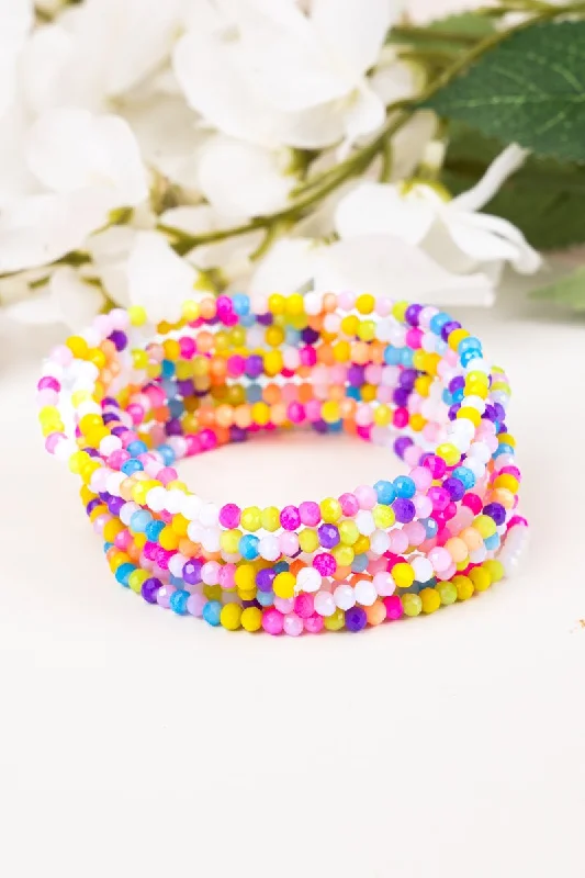 Bangles with agate slices for earthy look -Feeling Happy Pastel Multi-Color Beaded Bracelet Set