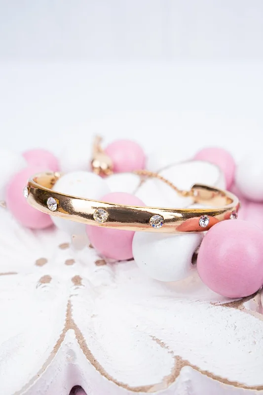 Bracelets with opal gems for iridescent glow -Starlight Kiss Crystal Goldtone Cuff Slider Bracelet