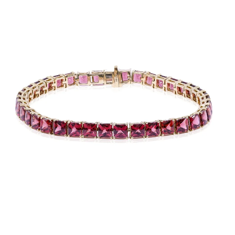 Bracelets with black diamond for bold edge -14K YELLOW GOLD RHODOLITE GARNET BRACELET