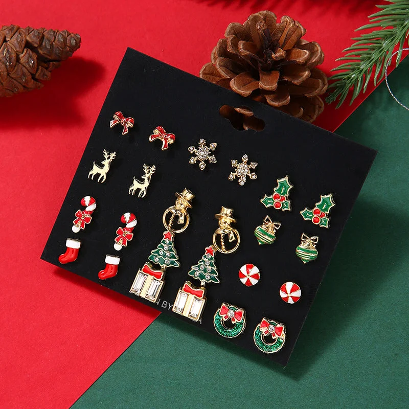 Adjustable Drop Earrings for Custom Fit -Wholesale Christmas Tree Bow Tie Snowman Gift Socks Snowflake Elk Earrings Set