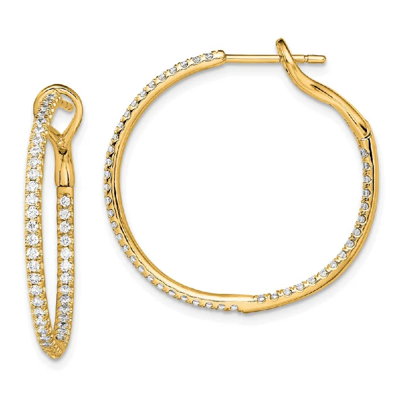 Drop Earrings for Graduation Day -14k Gold 3/4 ct Lab Grown Diamond In & Out Hoop Earrings VS Clarity, G-H Color