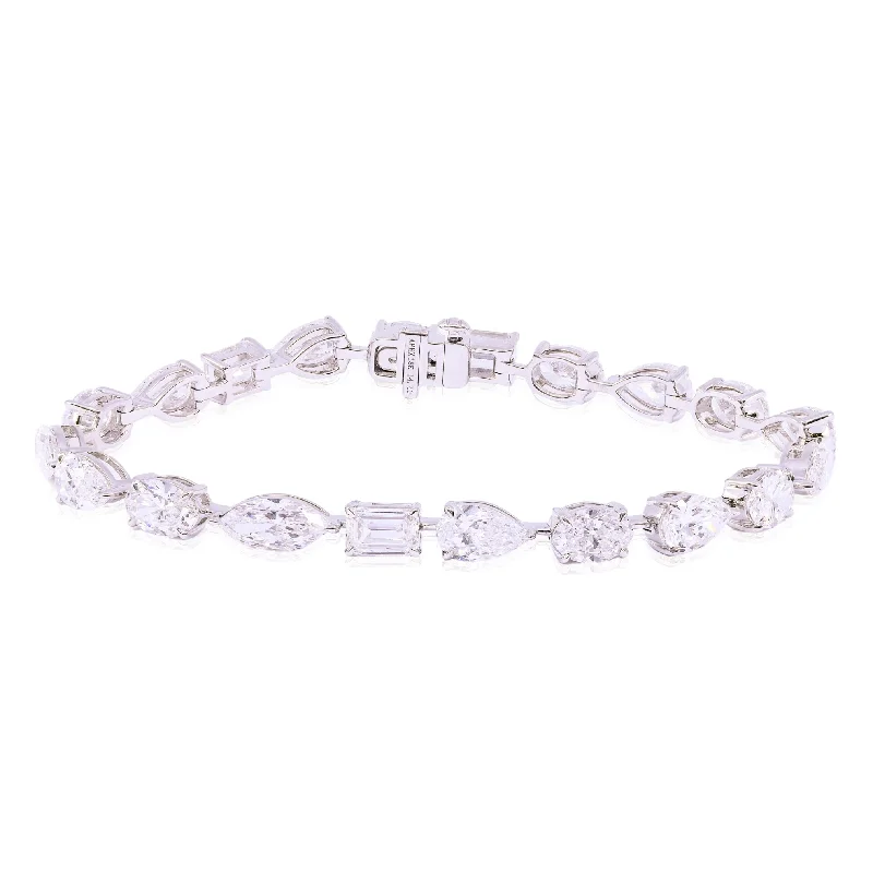 Bracelets with open cuff for easy wear -18K WHITE GOLD MIXED CUT DIAMOND TENNIS BRACELET - 14.40CTW