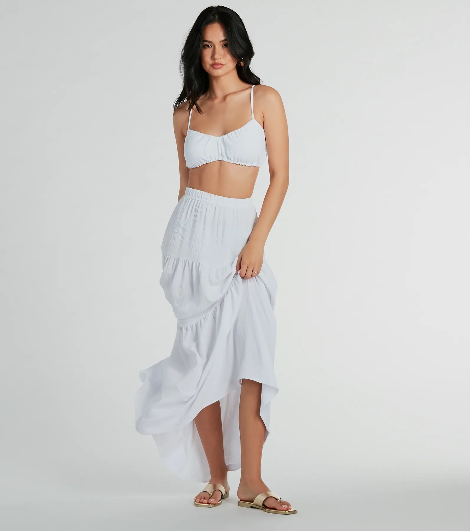 Cropped halter top for women with neck tie and summer-ready look-Flawless Duo Ruched Tube Crop Top