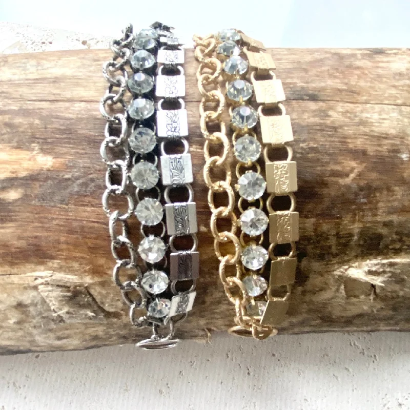 Bracelets with moonstone gems for mystic appeal -Multi Chain Vintage Crystal Bracelet