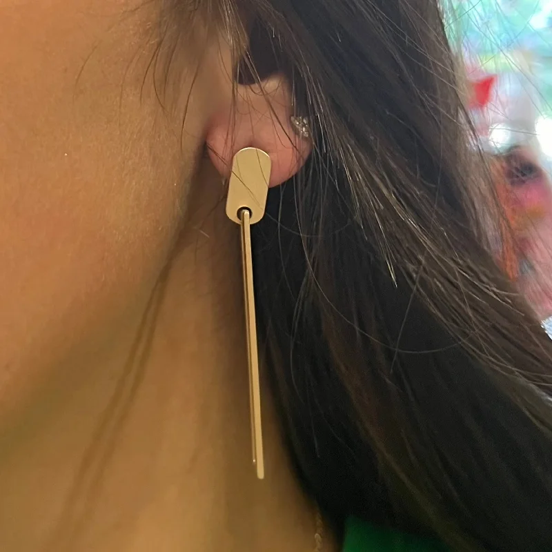 Retro Drop Earrings for Nostalgia -Marley Bar Cut Out Dainty Earrings