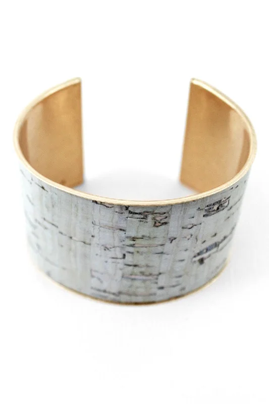 Bangles with tiger eye bands for warmth -SALE! Gray Cork and Goldtone Cuff Bracelet