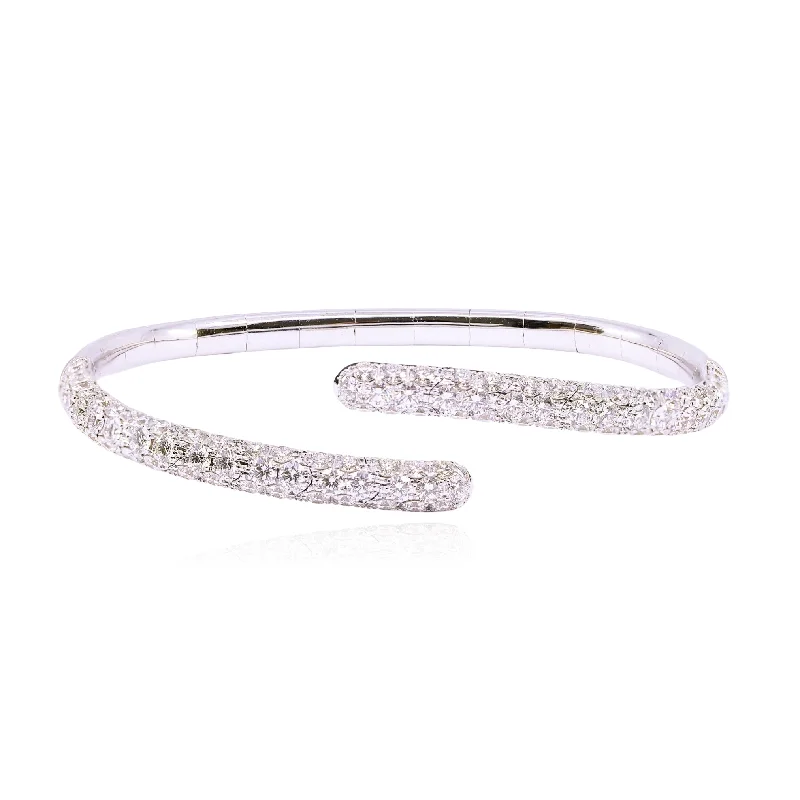 Bracelets with spiral ruby for striking twist -18K WHITE GOLD DIAMOND PAVE BYPASS BANGLE BRACELET - 5.55CTW