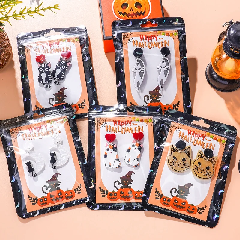 Lead Free Drop Earrings for Health -Wholesale Halloween Themed Series Acrylic Cat Earrings