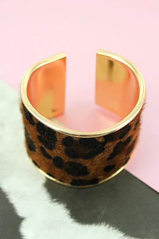 Bracelets with star sapphire for unique shine -SALE! Dark Brown Leopard and Goldtone Cuff Bracelet