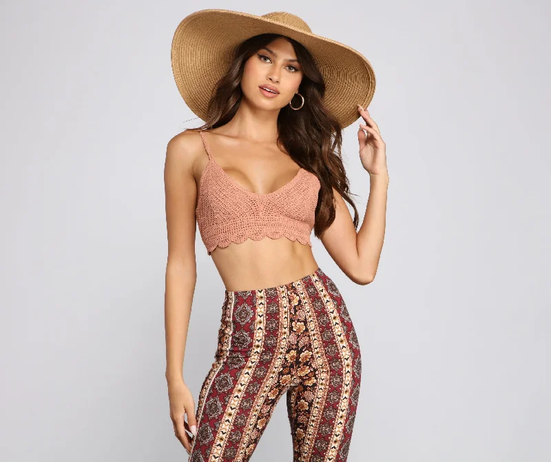 Cropped camisole top for women with satin finish and adjustable straps-Casual-Chic Vibes Crochet Crop Top