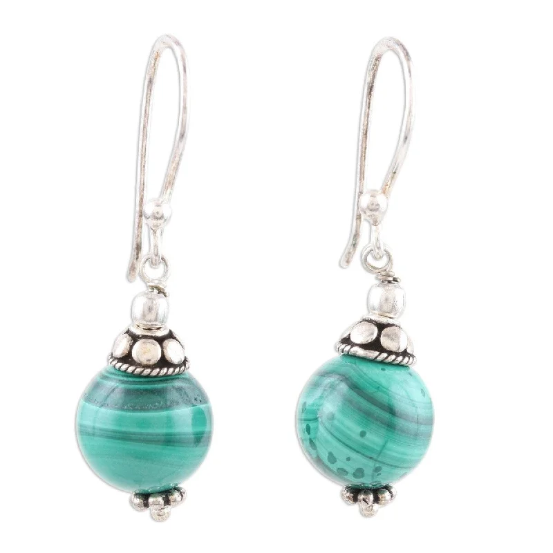 Drop Earrings with Polished Shine -NOVICA Planetary Traveler, Malachite dangle earrings - 1.4*0.3