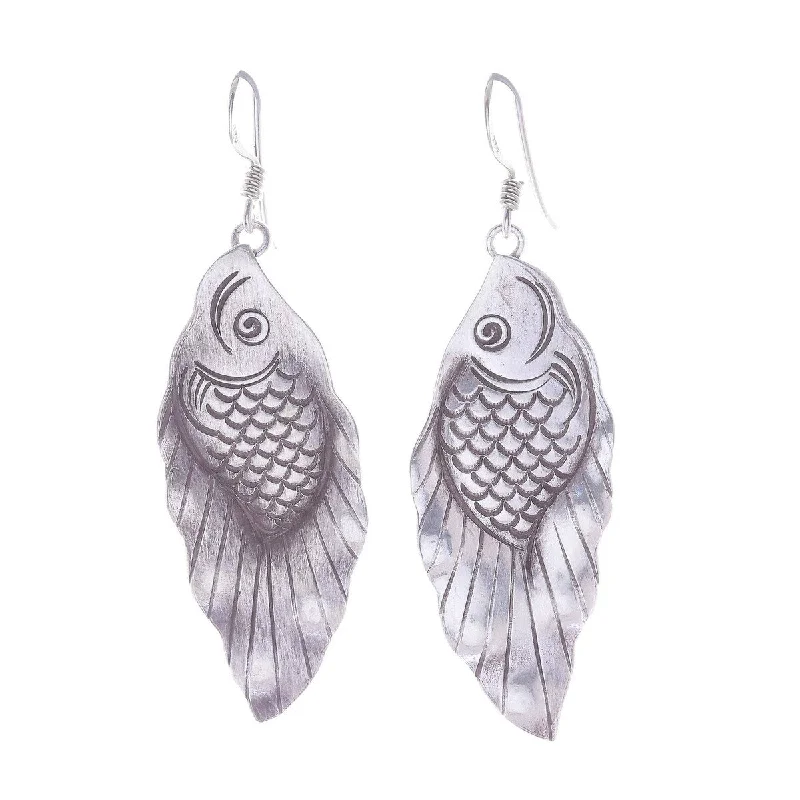 Lightweight Drop Earrings for All Day -NOVICA Hill Tribe Koi, Silver dangle earrings - 3*0.9