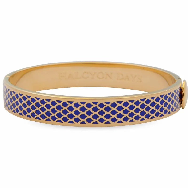 Bracelets with woven leather for rustic style -HALCYON DAYS 18K YELLOW GOLD PLATED 10MM SALAMANDER DEEP COBALT ENAMEL BANGLE BRACELET