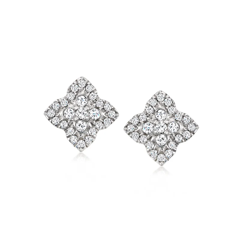 Drop Earrings for Valentine's Day -Ross-Simons Diamond Clover Earrings in Sterling Silver