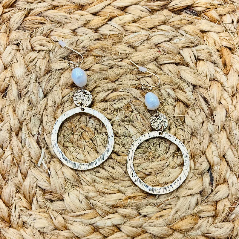 Drop Earrings with Keyhole Designs -Kathryn Drop Hoop Freshwater Pearl Earrings