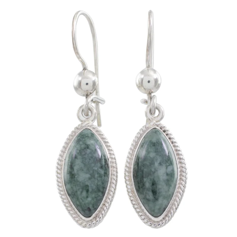 Drop Earrings for Evening Gown -Sterling Silver Green Gaze Jade Earrings (Guatemala)