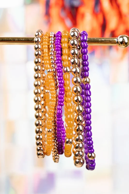 Bracelets with amethyst stones for purple charm -Expect Victory Purple and Gold Beaded Bracelet Set