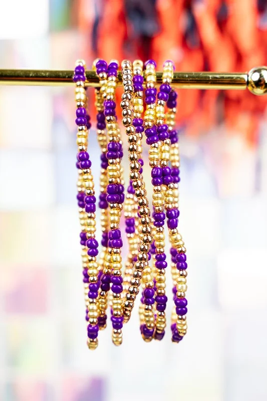 Bracelets with starburst topaz for radiant beauty -Our Team Purple and Gold Seed Bead Bracelet Set