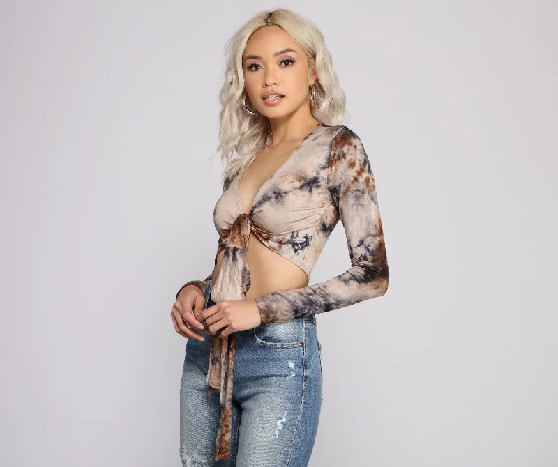 Denim crop top for women with structured fit and timeless style-Tie Dye Wrap Crop Top