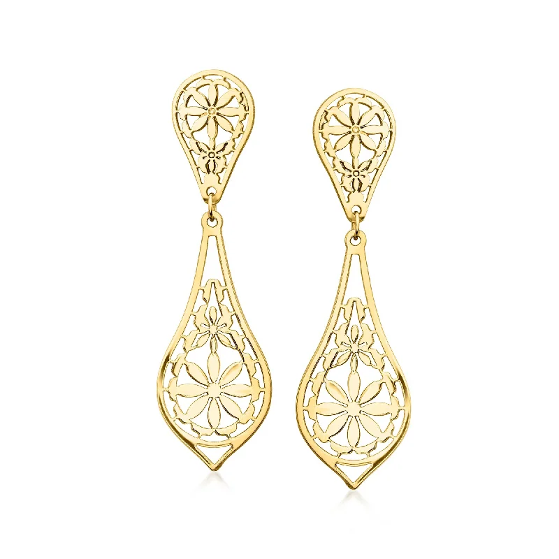 Drop Earrings for Office Wear -Ross-Simons Italian 14kt Yellow Gold Floral Drop Earrings