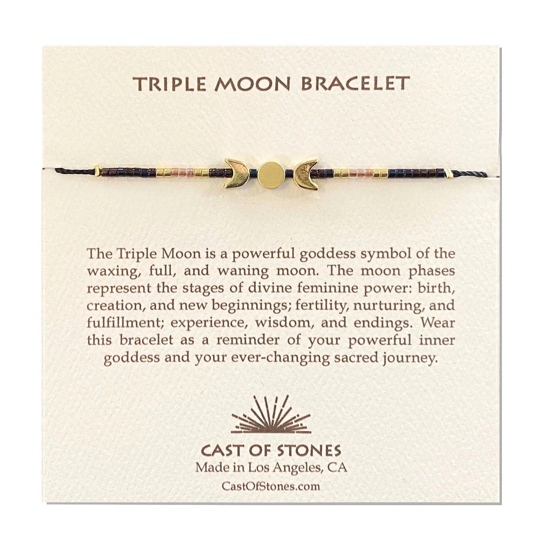 Bracelets with lotus motifs for spiritual vibe -Triple Moon Bracelet - Deep Purple / Gold