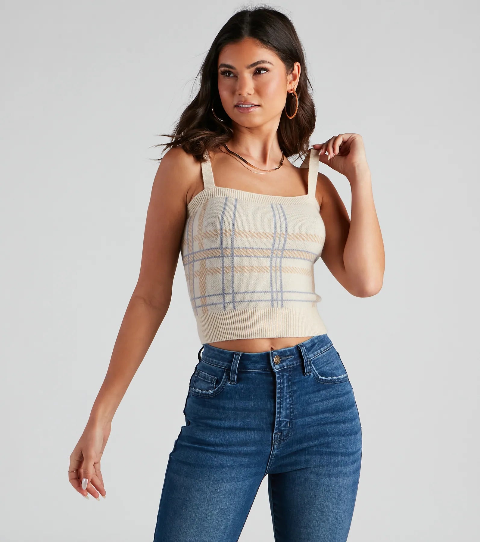 Striped crop top for women with vertical lines and comfortable fit-Casually Preppy Plaid Crop Top