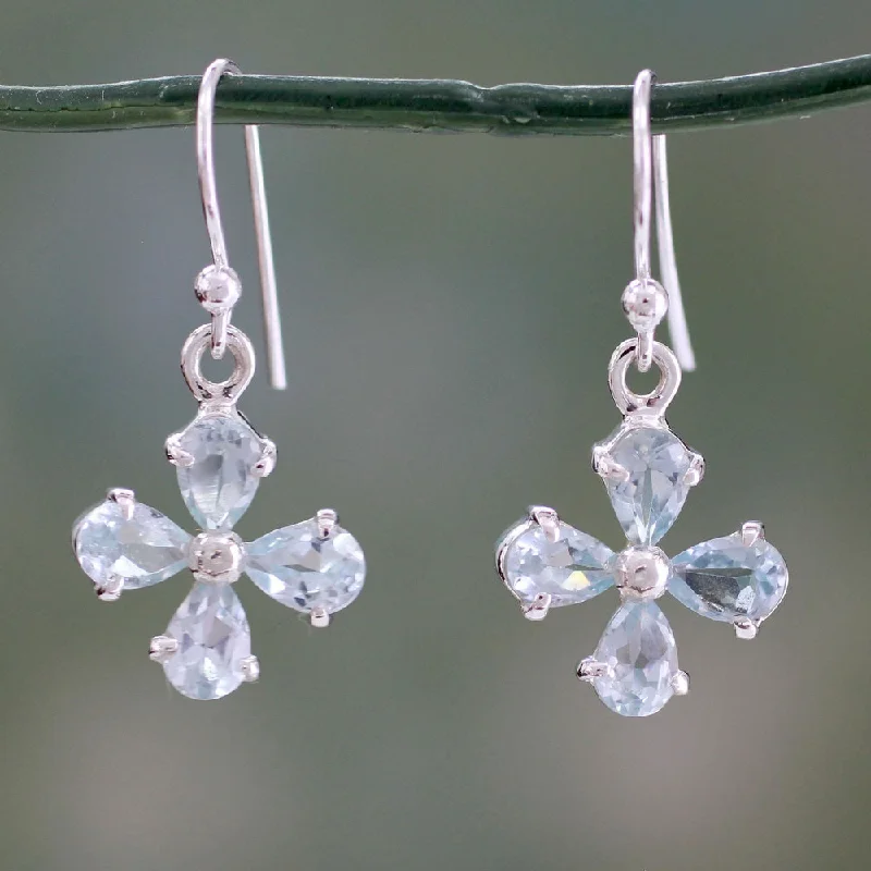 Drop Earrings for Casual Outfit -Sterling Silver 'Sky Blue Blossom' Blue Topaz Earrings (India)