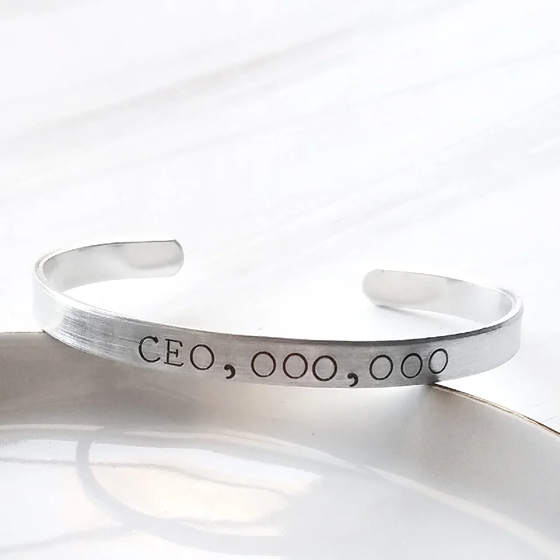 Bracelets with matte rose gold for subtlety -CEO,000,000 Hand Stamped Silver Cuff Bracelet | Handmade in the US