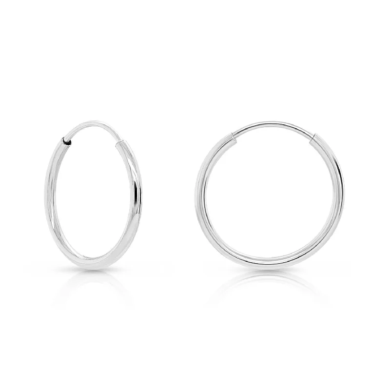 Ethnic Drop Earrings with Tribal Design -14k White Gold Endless Hoop Earrings (Unisex)