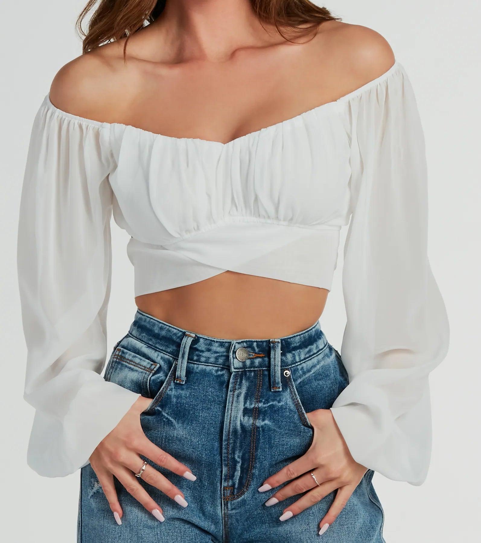 V-neck crop top for women with chic cut and flattering shape-Such A Daydream Chiffon Crop Top