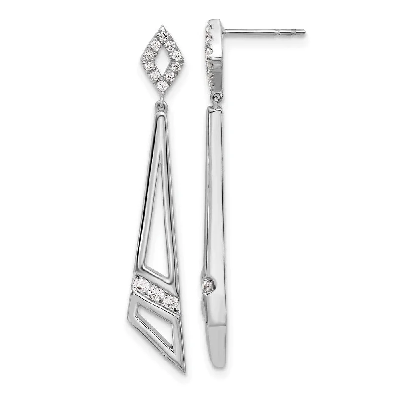 Drop Earrings with Etched Designs -14K White Gold 1/3 ct Lab Grown Diamond Triangles Dangle Earrings VS Clarity, G-H Color