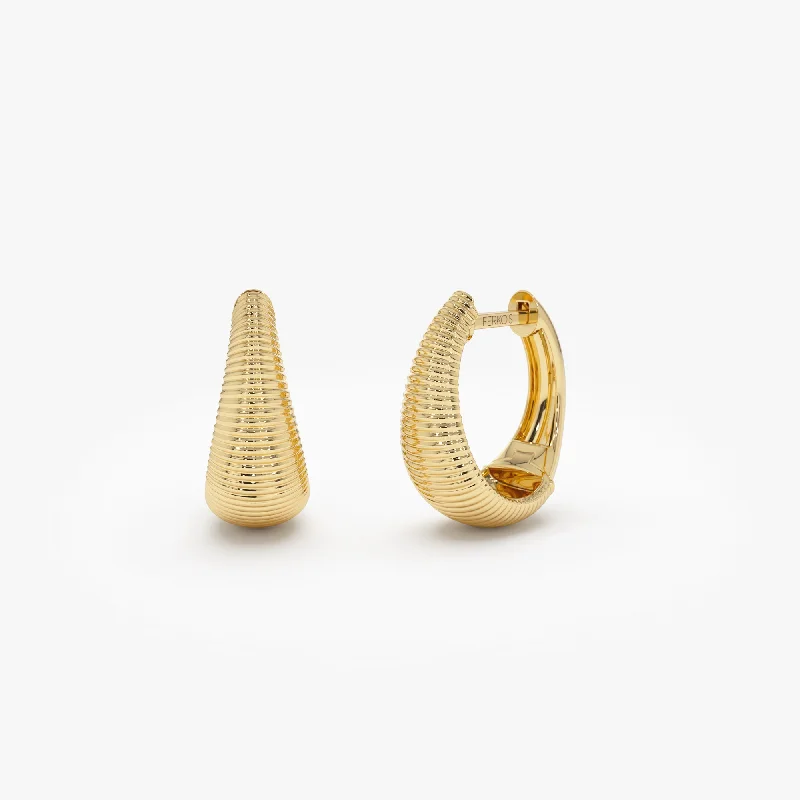 Punk Drop Earrings with Spikes -14k Gold Ribbed Teardrop Hoop Earrings